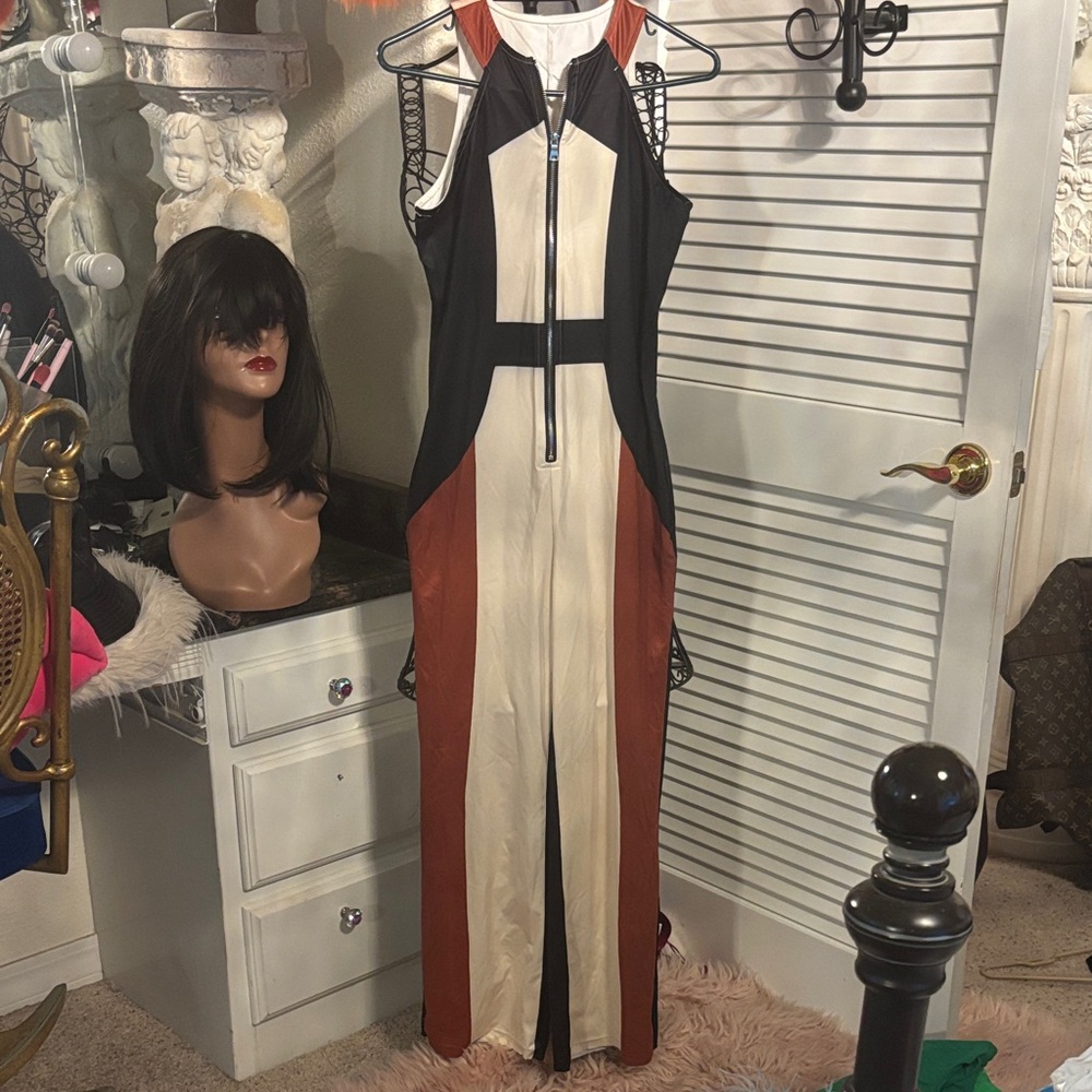 Beautiful  jumpsuit Colorblock Sleeveless Maxi Dress - Black, Cream & Rust